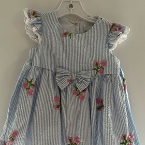 Floral blue seersucker spring dress